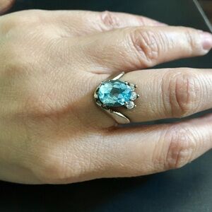 💠Vintage 925 Sterling Silver Topaz & Austrian Crystal Ring - Approx Size 6​​​​​